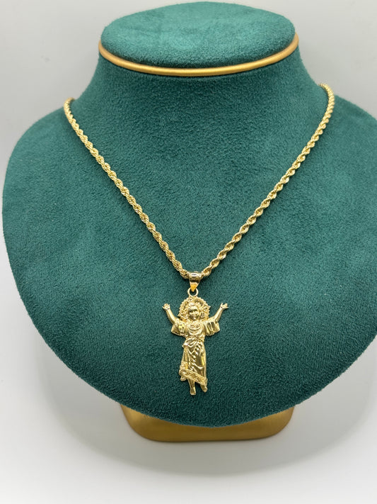 14K Gold Rope Chain – 16” with Divine Child Pendant (3mm Chain)