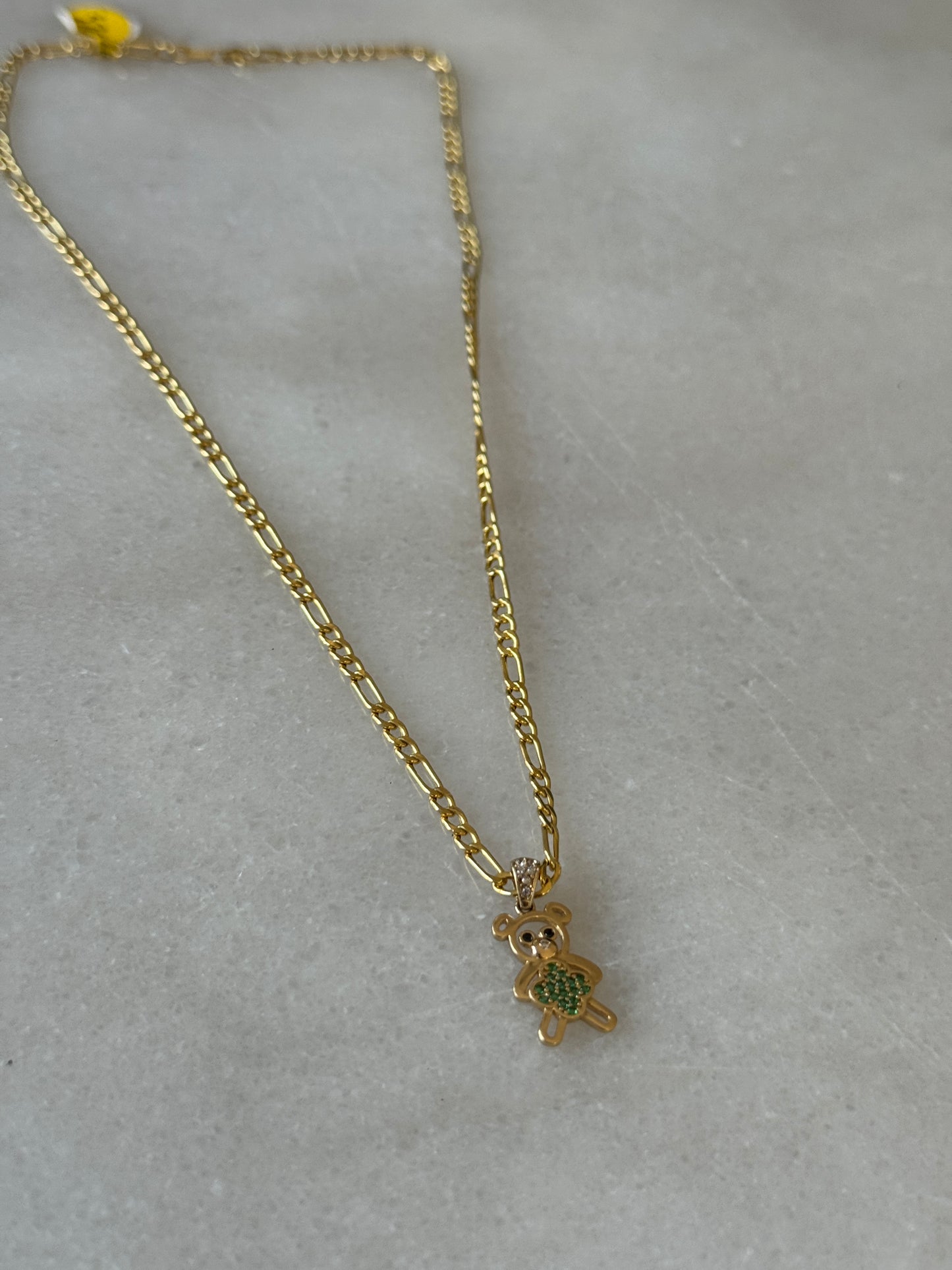 14K Gold Figaro Chain with Teddy Bear – Sweet elegance for her
