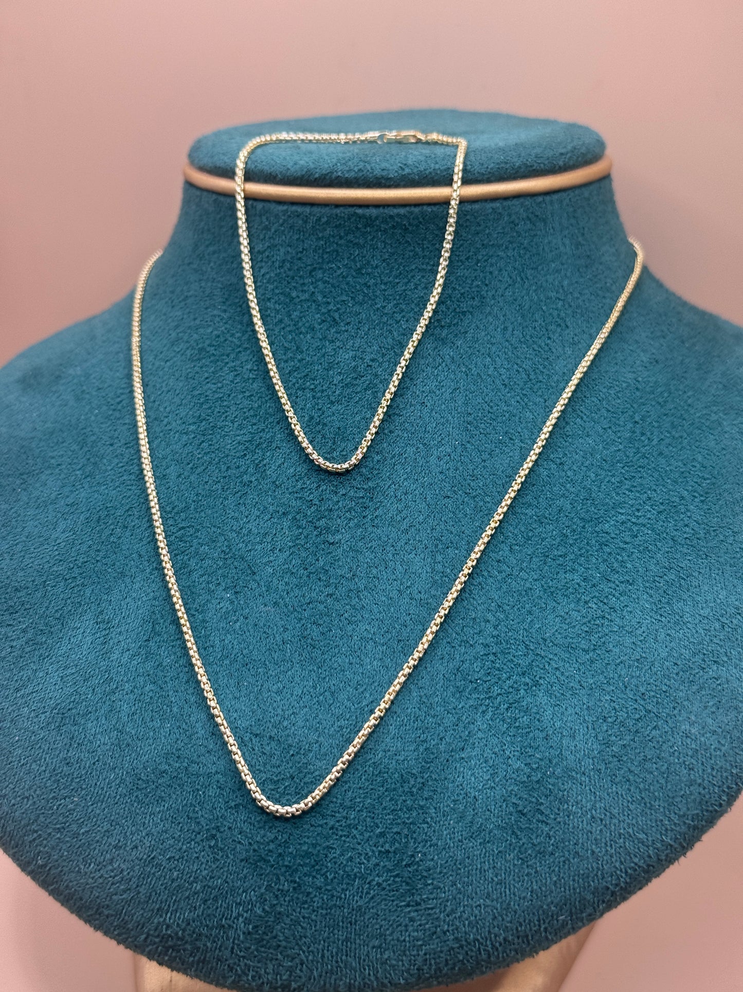 14K Gold Round Box Chain Set – 18” Necklace & 8” Bracelet Unisex, Matching Gold Jewelry Set