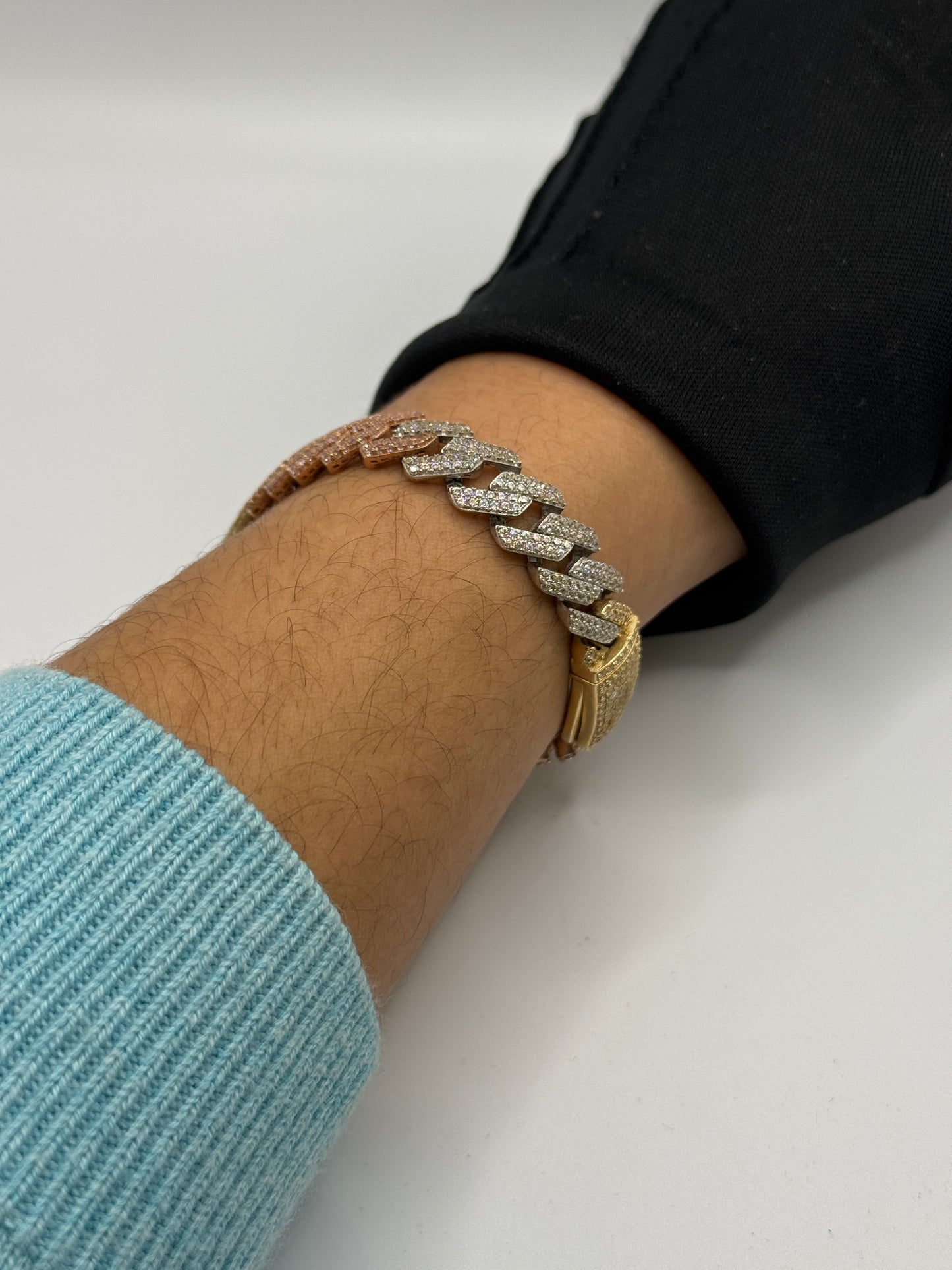 14K Gold Baguette Bracelet – Tri-Color (Yellow Gold, White Gold & Rose Gold) – 8”