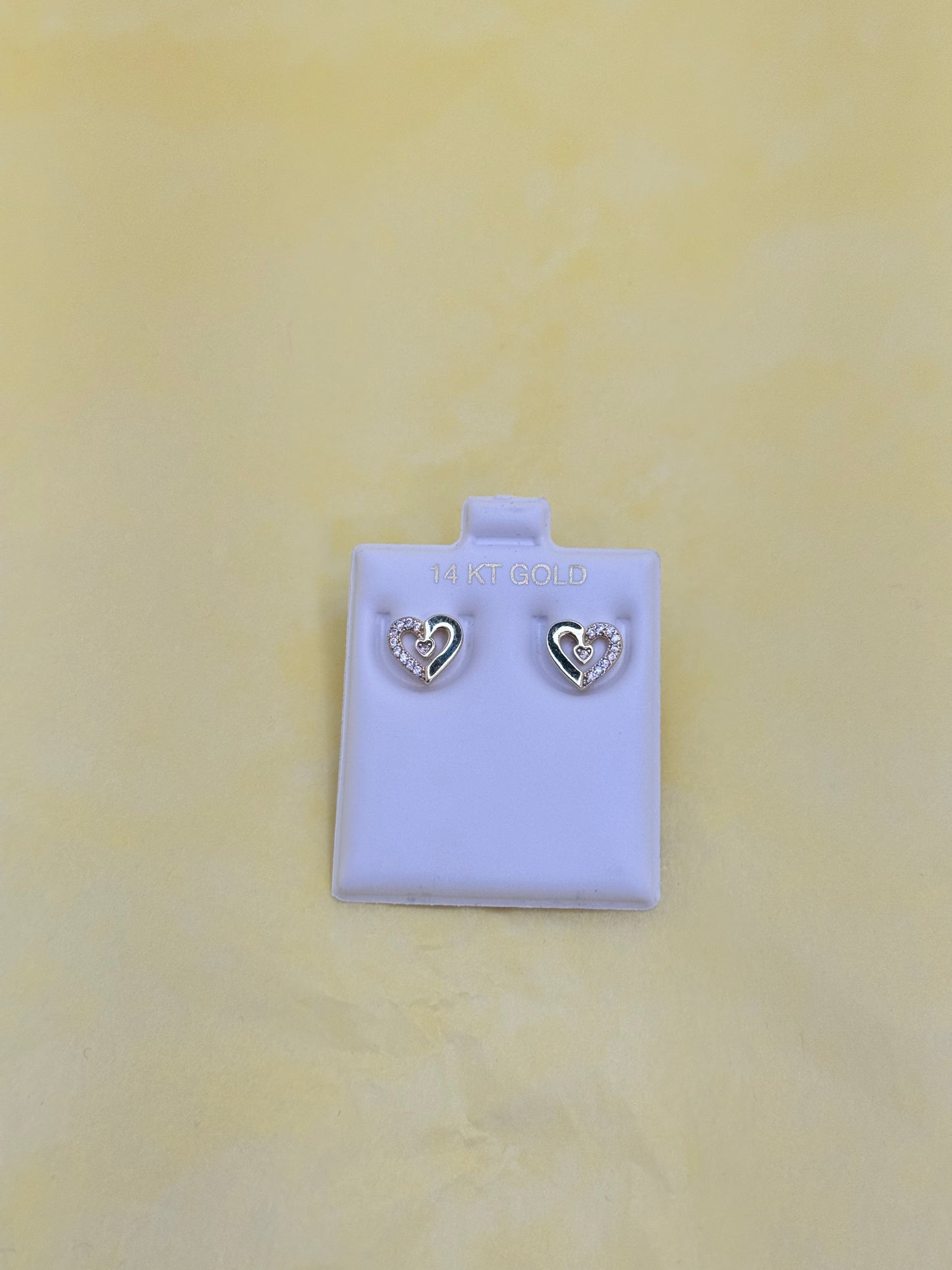 14k gold heart earring with cubic zirconia for women