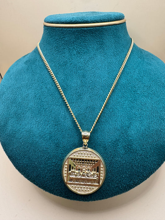 14K Gold Miami Cuban Link Chain 22” with Last Supper Pendant – Real Gold Necklace 10–13g, Religious Jewelry for Men