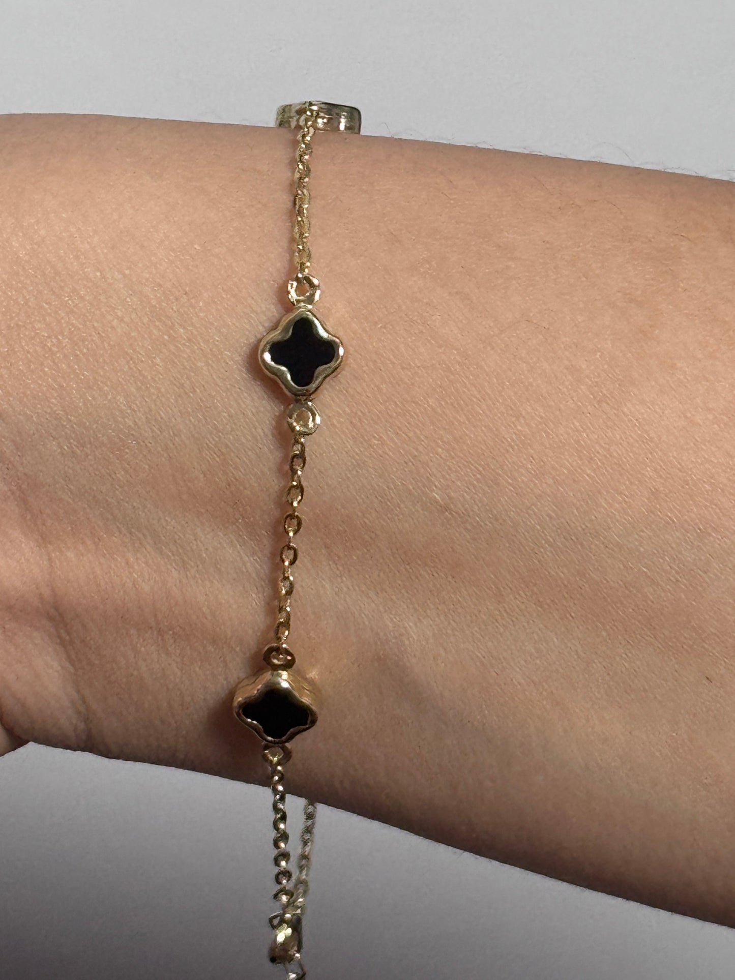 14K Gold Clover Jewelry Set – 16” Necklace & 7.5” Bracelet for Women, Matching Gold Set, Dainty Gift