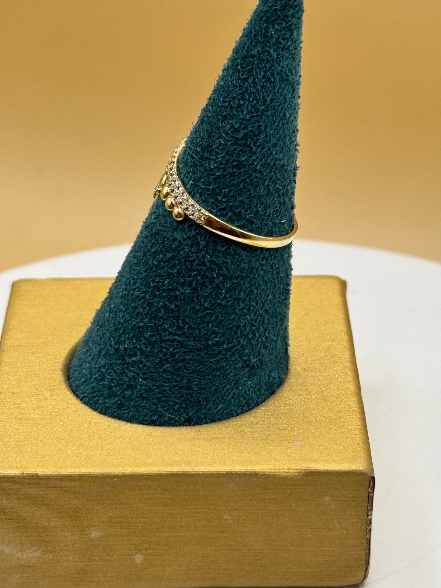 14K Gold Multi-Row CZ Ring Size 7 – Stacked Statement Ring for Women, Real Gold Cubic Zirconia Jewelry for women