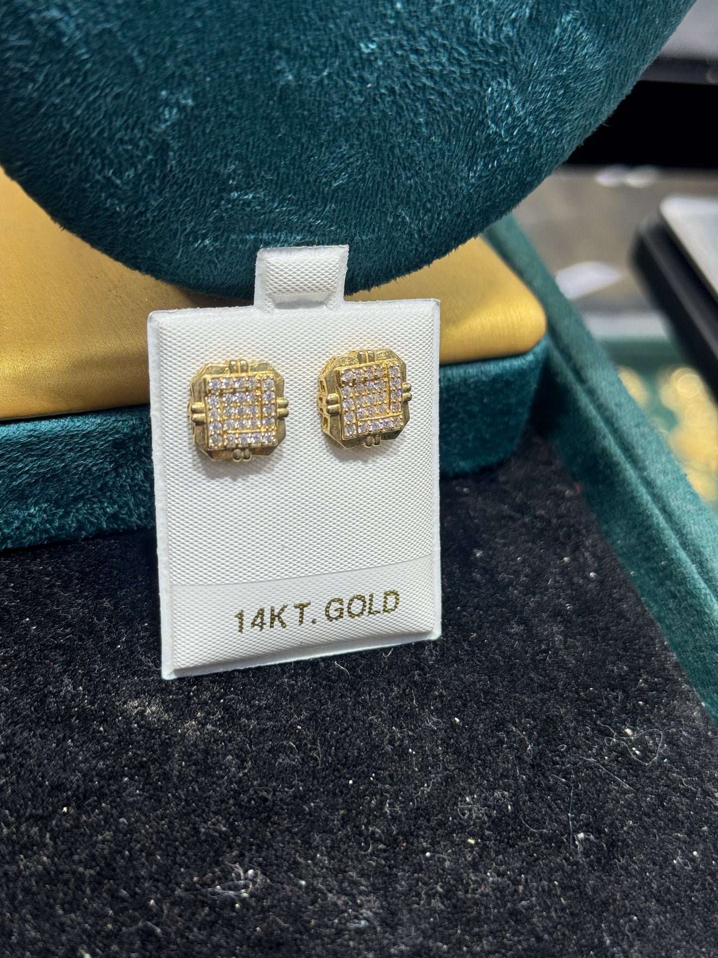 14K Gold Square Cubic Zirconia Stud Earrings for men – Bold Shine, Everyday Luxury