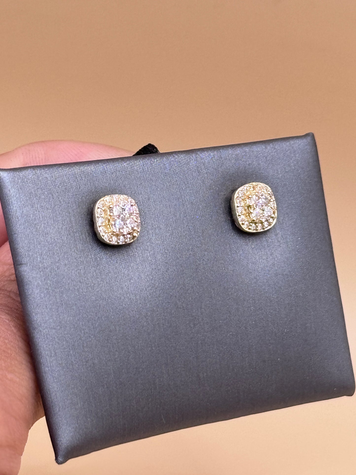 14K Gold CZ Square Stud Earrings for Men – Real Gold Earrings, Iced Out Studs, Hip Hop Jewelry