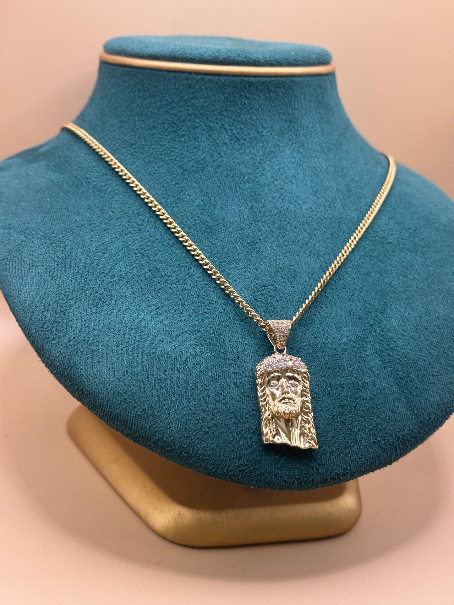 14K Gold Miami Cuban Link Chain 22” with Jesus face Pendant – Real Gold Necklace 10–13g, Religious Jewelry for Men