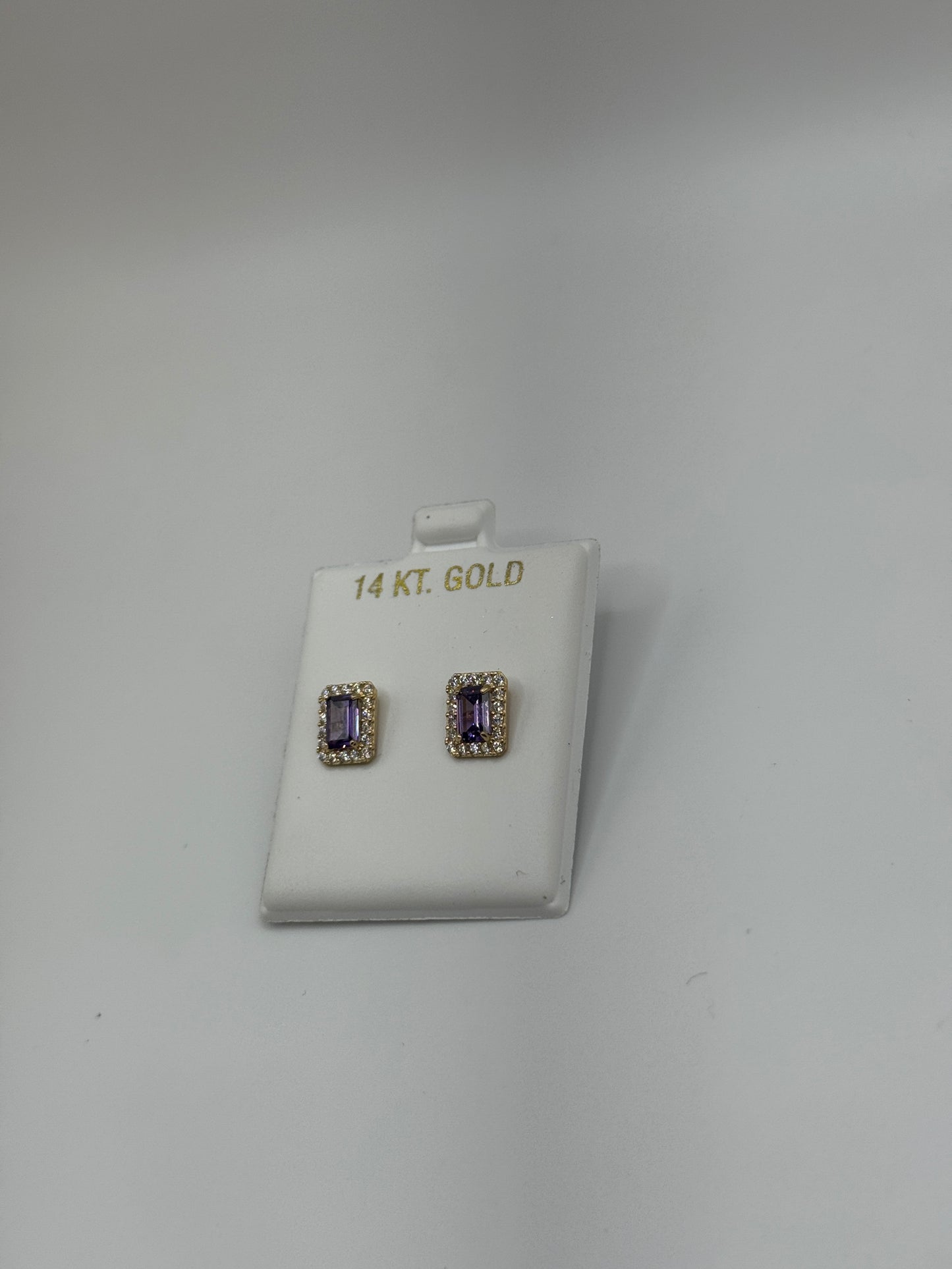 14K Gold ZC Amethyst Stud Earrings for Women