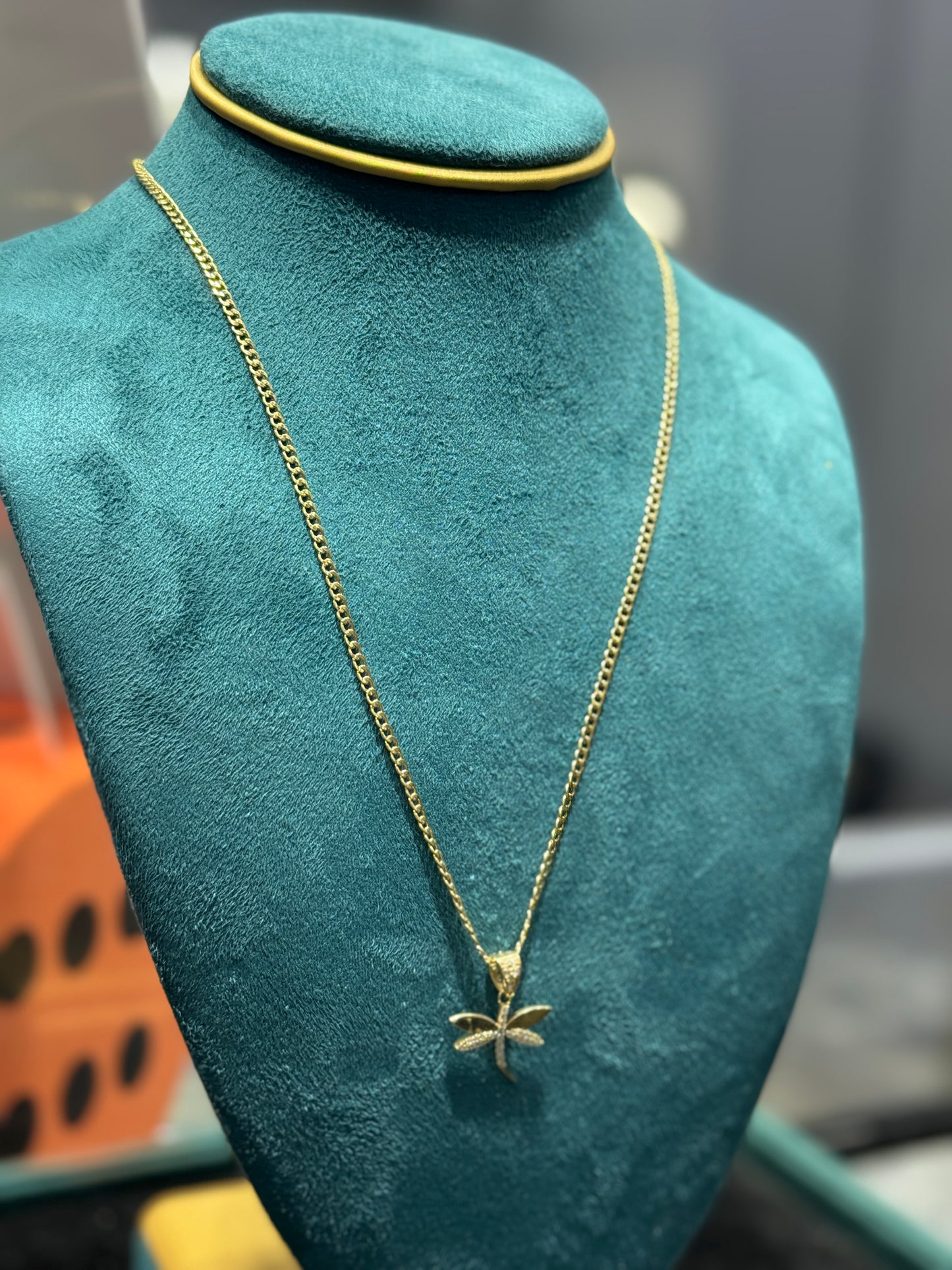 14K Gold Link chain Necklace with Butterfly Pendant for  – 20” Inches for women