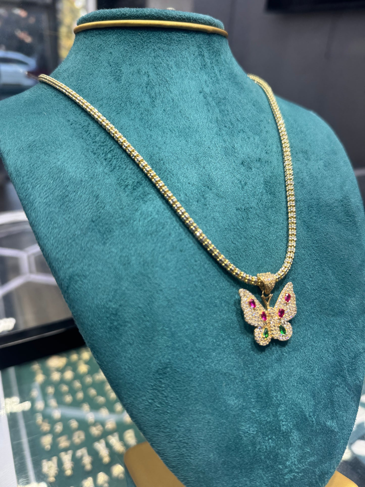 14K Gold Ice Chain for women  with Butterfly Pendant – 20” Inches