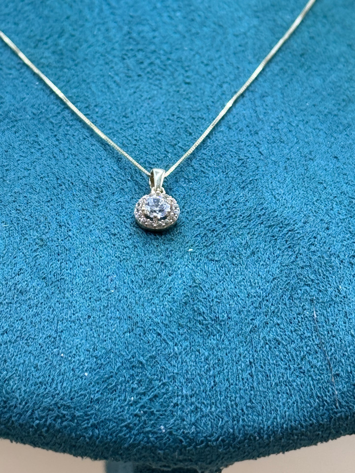 14K Solid Gold Box Chain Necklace 16 Inch with Round CZ Pendant, Dainty Gold Necklace, Minimalist Everyday Jewelry, Gift for Her