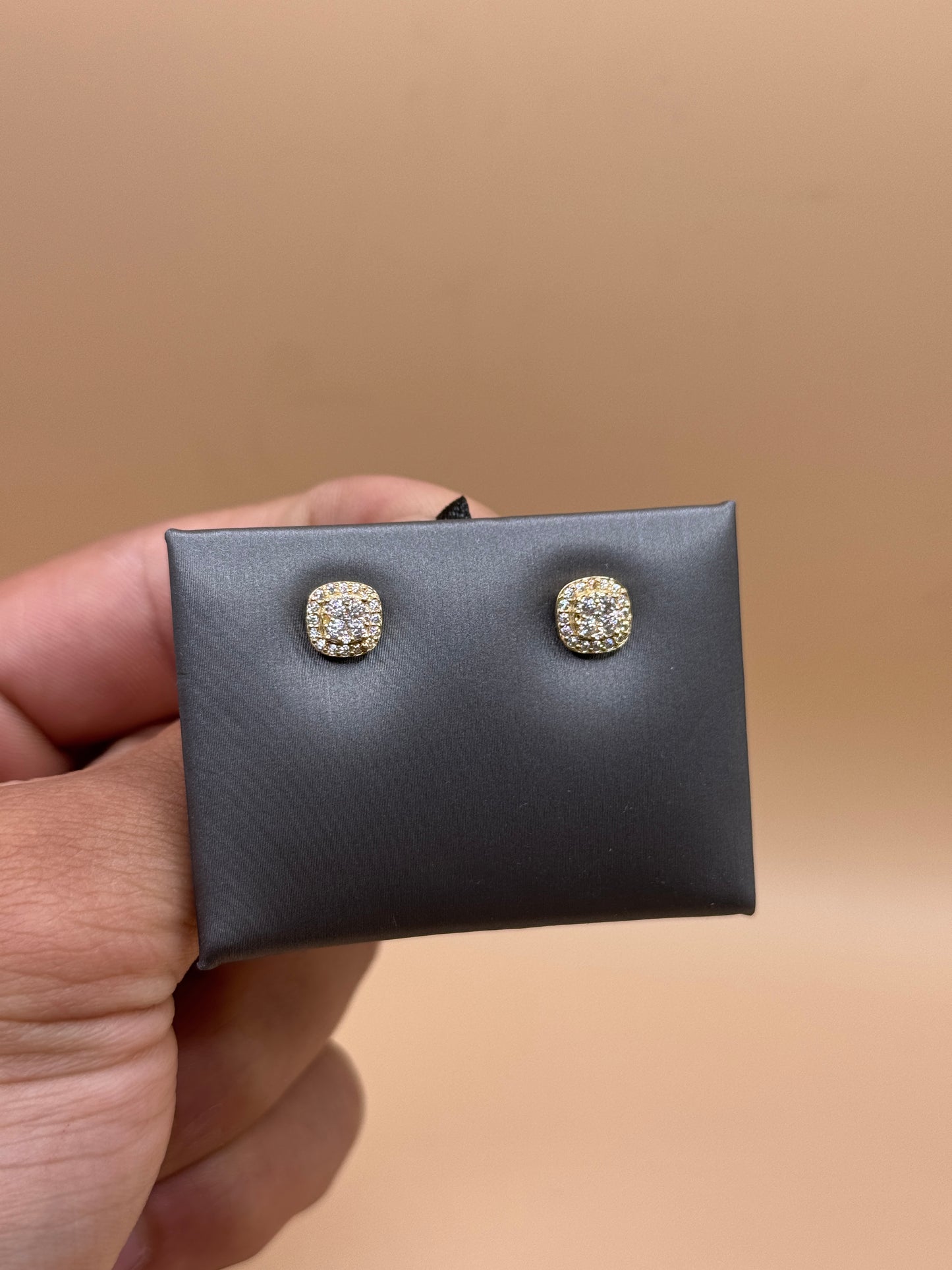 14K Gold CZ Square Stud Earrings for Men – Real Gold Earrings, Iced Out Studs, Hip Hop Jewelry