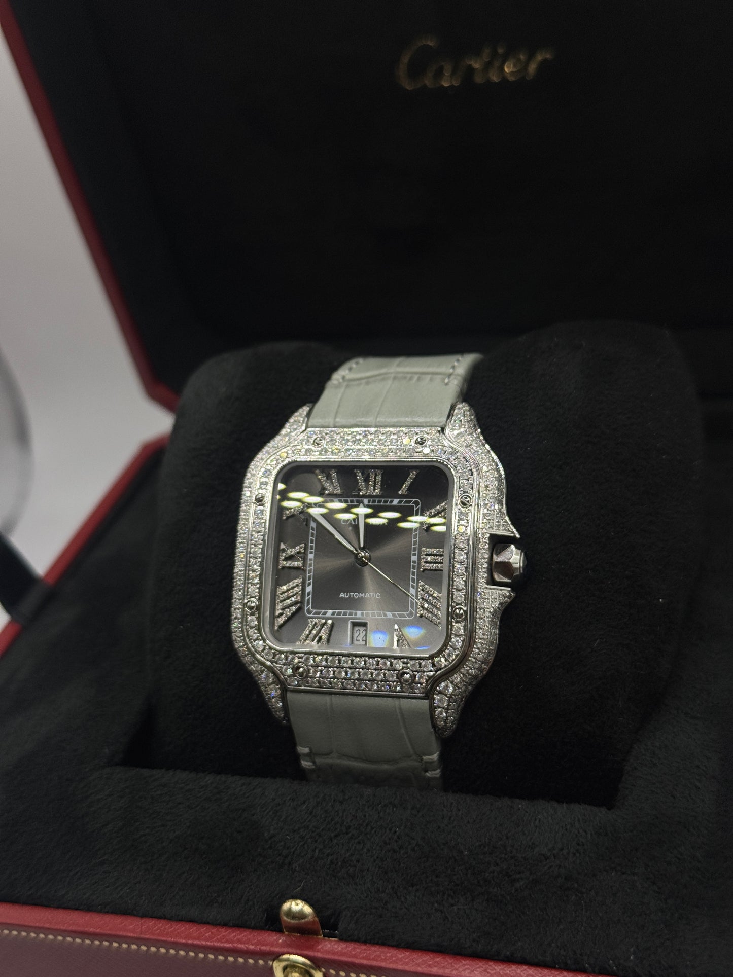 Cartier Santos Watch with Diamond Bezel – Luxury Timepiece