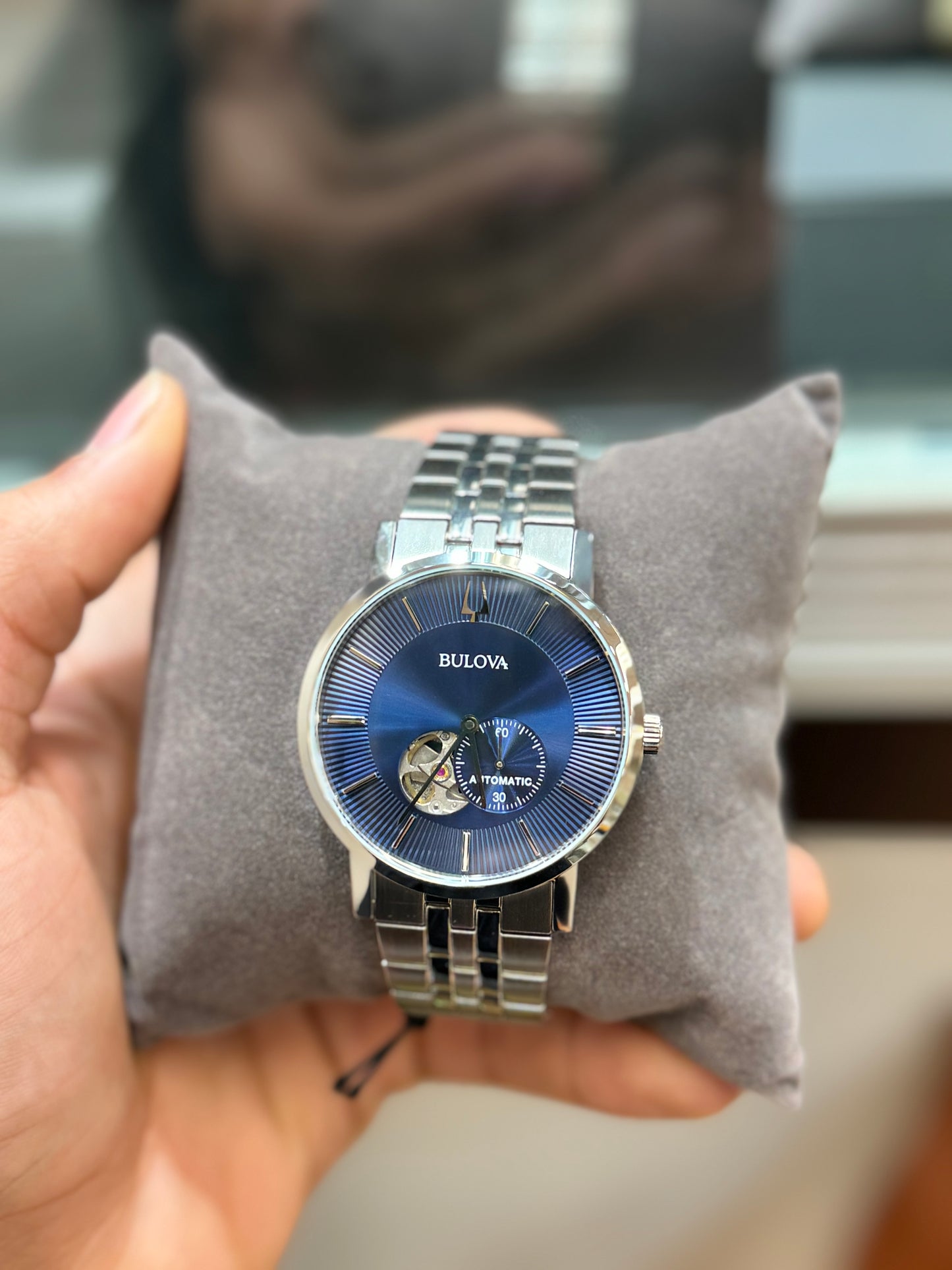 Bulova Men's Automatic Clip Stainless Steel Watch with Blue Dial