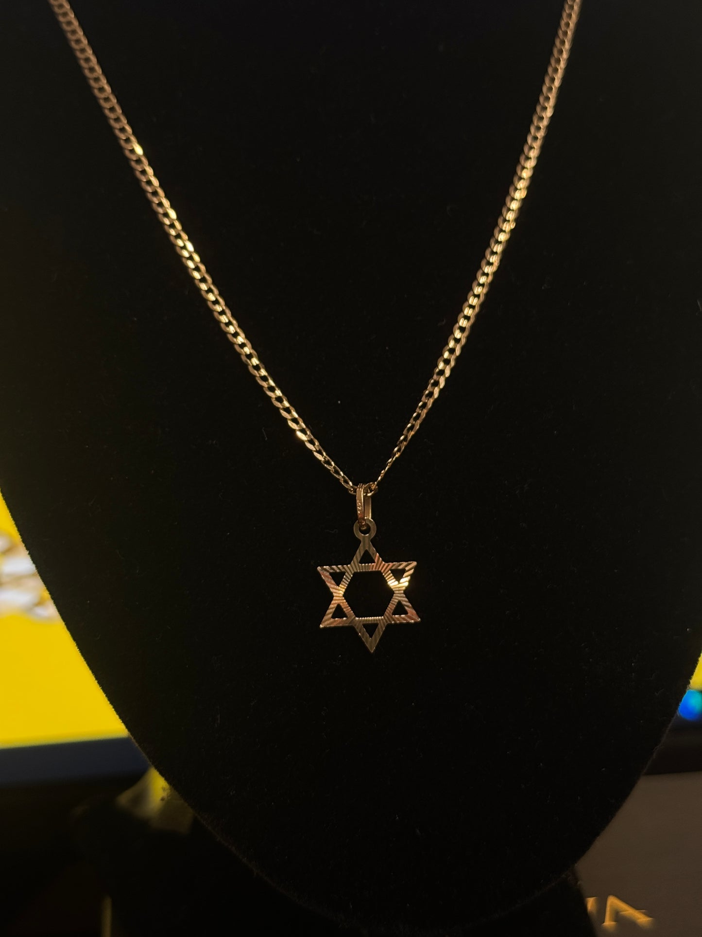 14K Gold Curb Link Chain with King David Pendant – Unisex