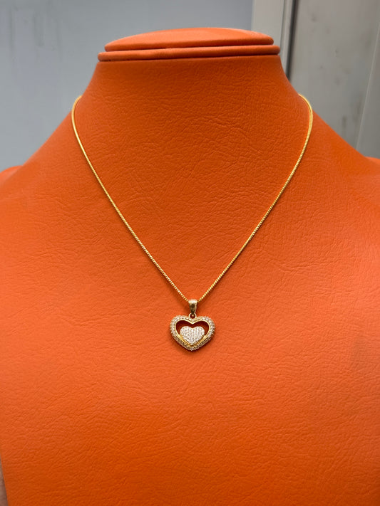 14K Gold CZ RD heart CZ Pendant with Hollow Franco Chain – 16”