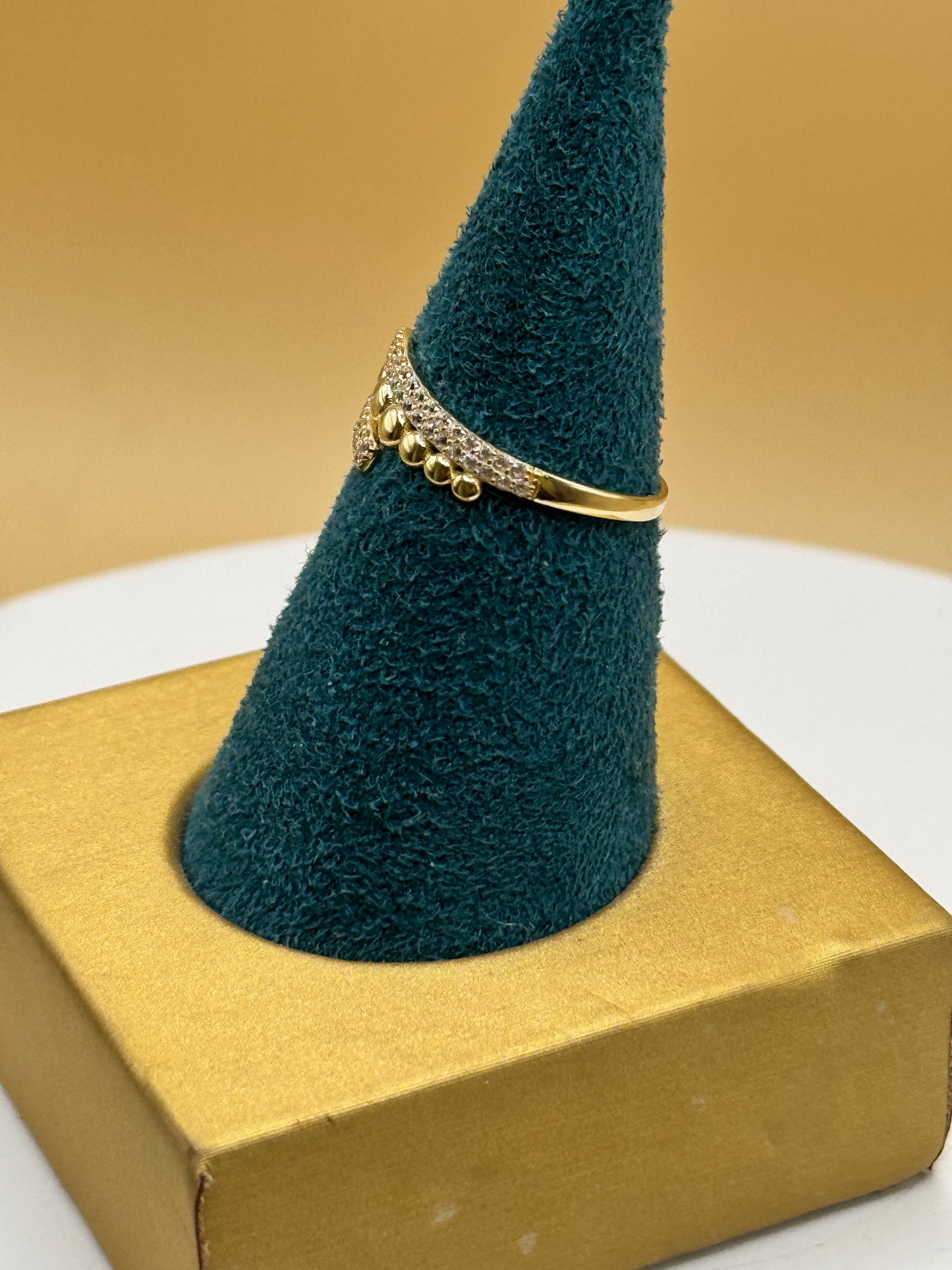 14K Gold Multi-Row CZ Ring Size 7 – Stacked Statement Ring for Women, Real Gold Cubic Zirconia Jewelry for women