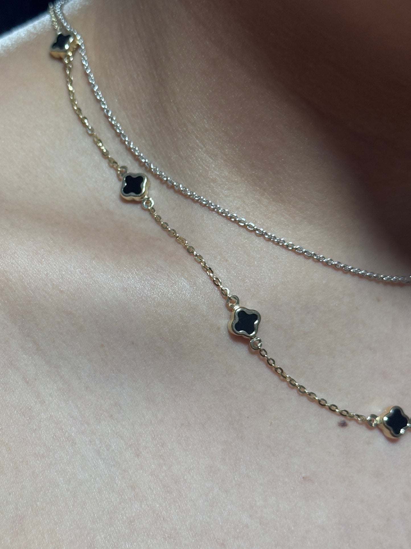 14K Gold Clover Jewelry Set – 16” Necklace & 7.5” Bracelet for Women, Matching Gold Set, Dainty Gift