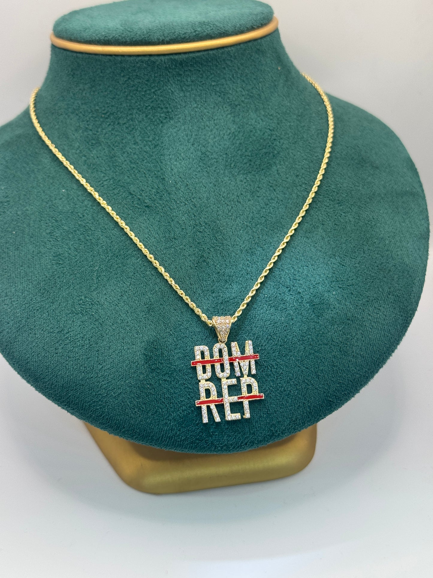 14K Gold Rope Chain with Dominican Republic Pendant choker 16” chain  for women