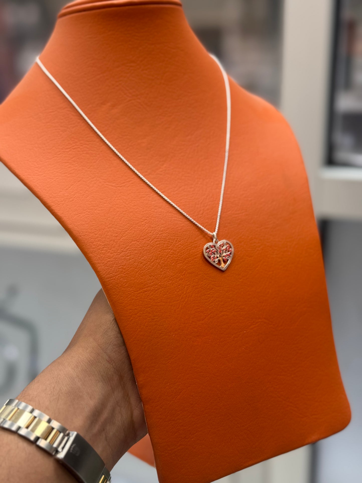 round box chain with heart pendant 20”inch long  (925 sterling silver)