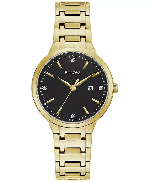 Bulova Women's Diamond Accent Gold-Tone Stainless Steel Bracelet Watch 33mm
