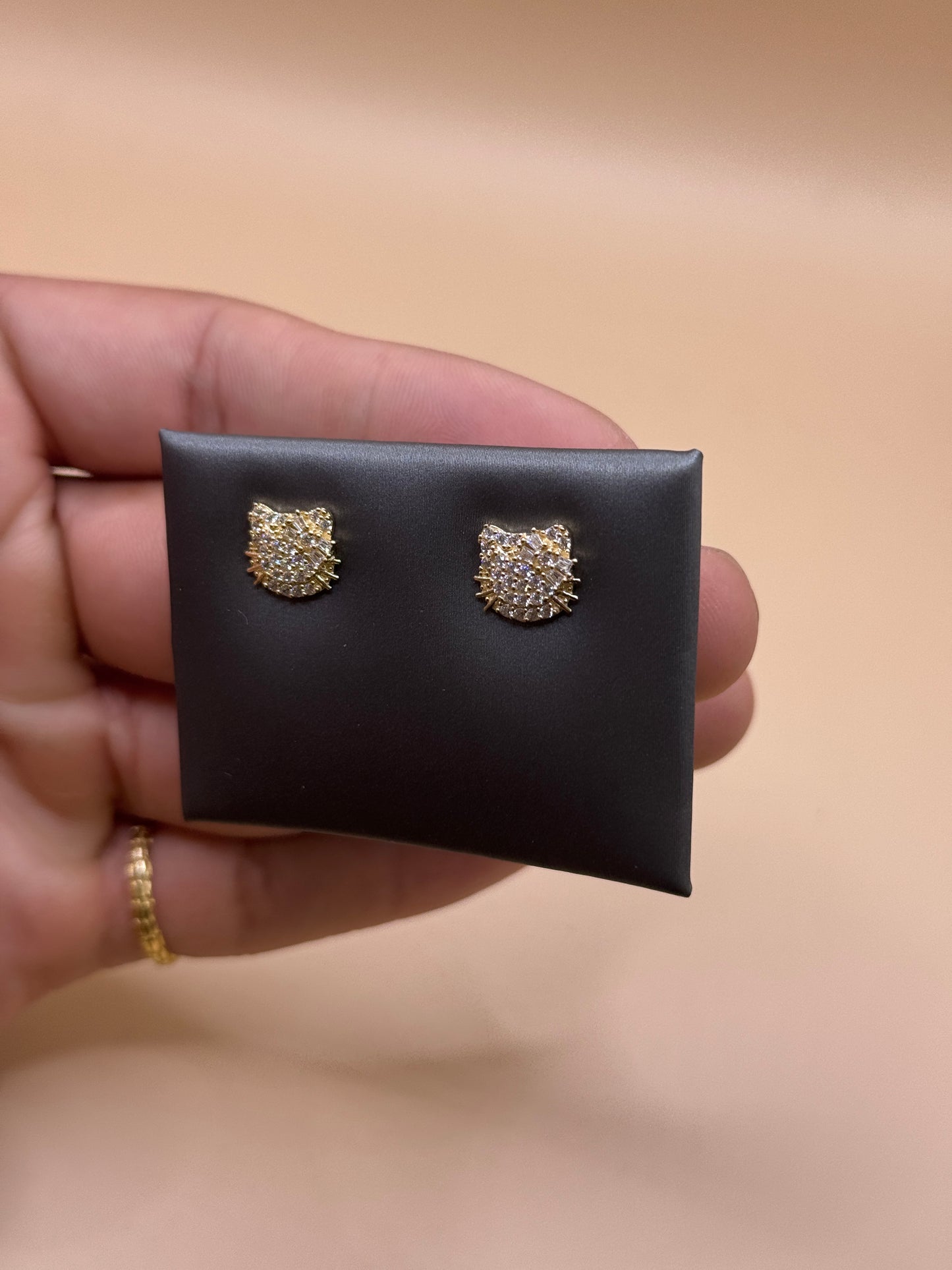 14k gold Hello Kitty CZ Stud Earrings for Girls – Cute Cat Earrings, Dainty Kids Jewelry Gift