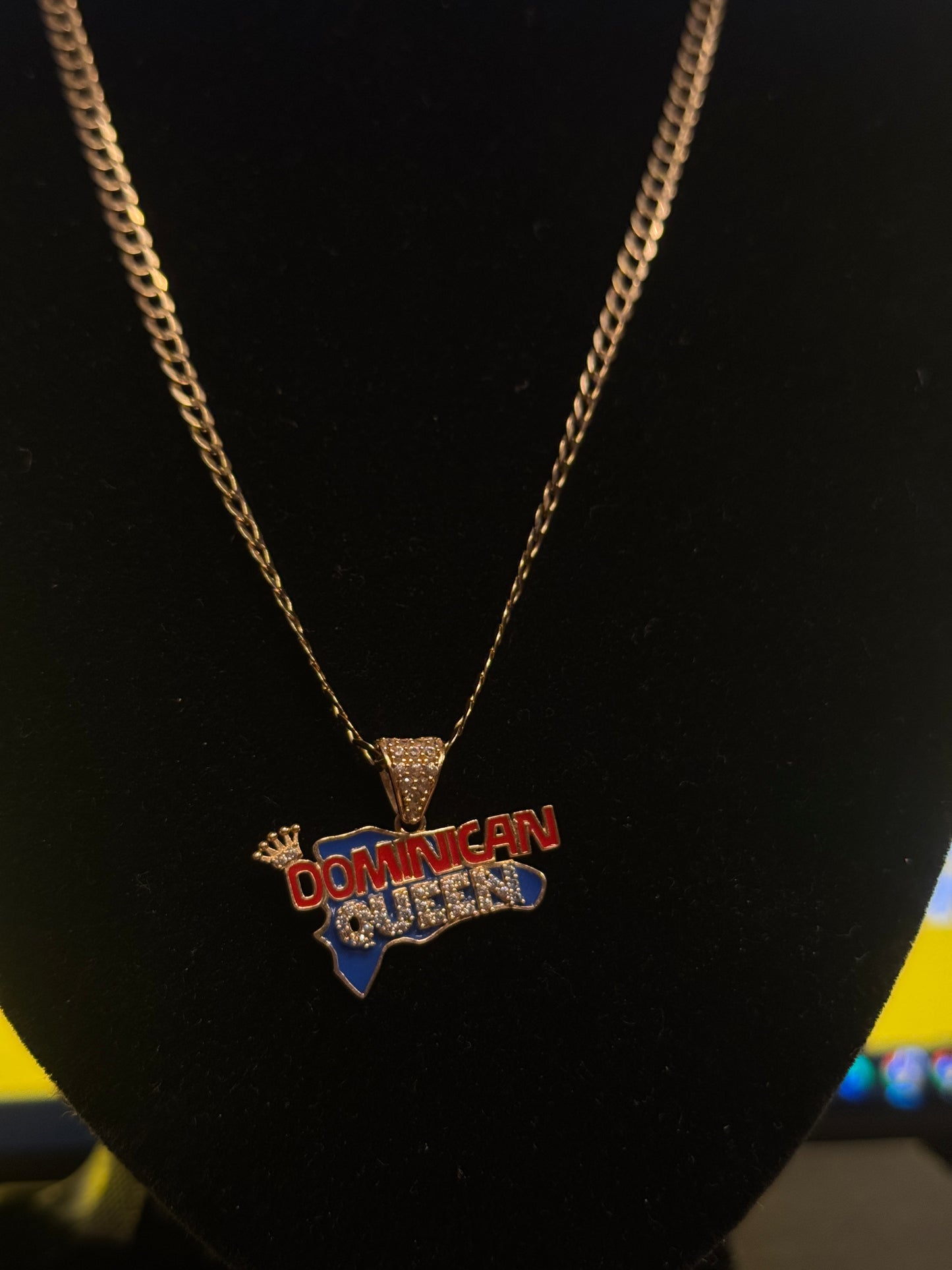 14K Gold Curb Link chain Necklace with Dominican pendant for women