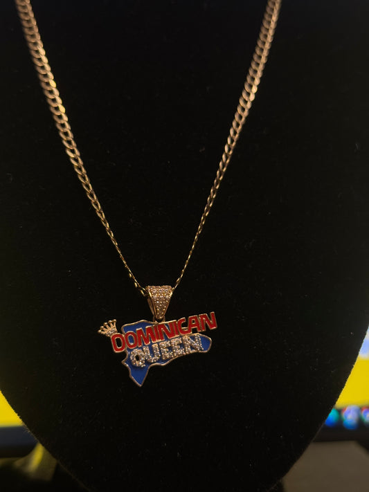 14K Gold Curb Link chain Necklace with Dominican pendant for women