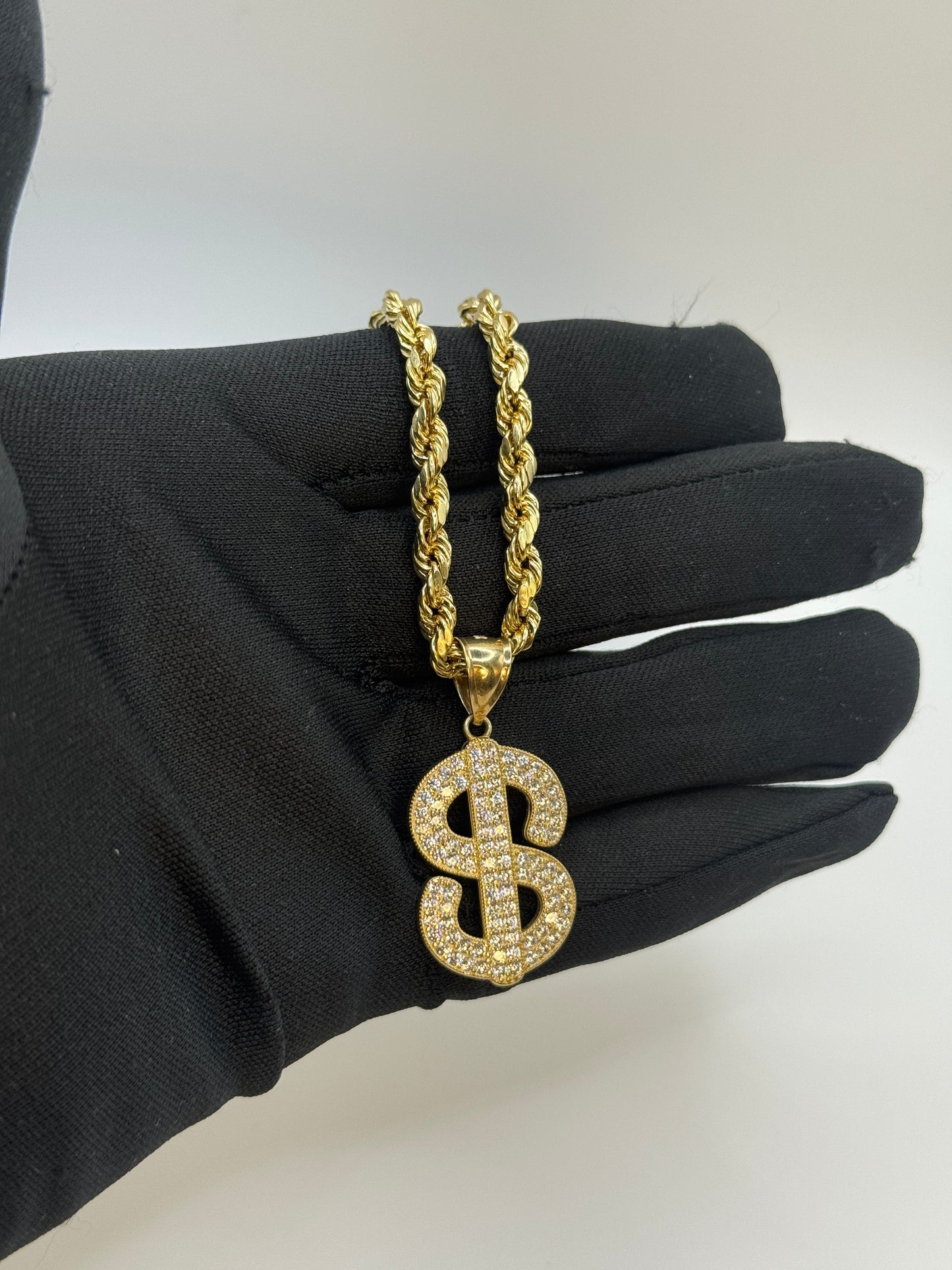 14K Gold Rope Chain Necklace with Money Sign Pendant – Men’s Luxury