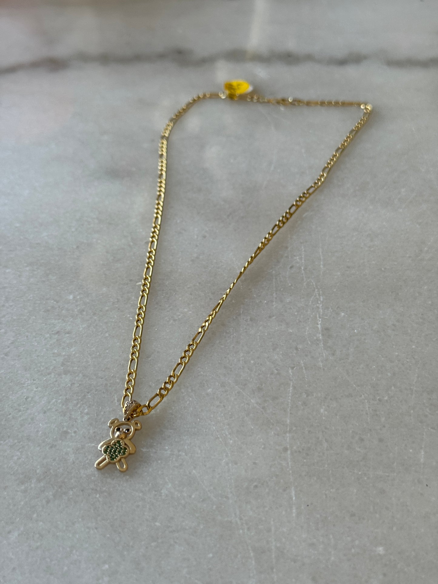 14K Gold Figaro Chain with Teddy Bear – Sweet elegance for her