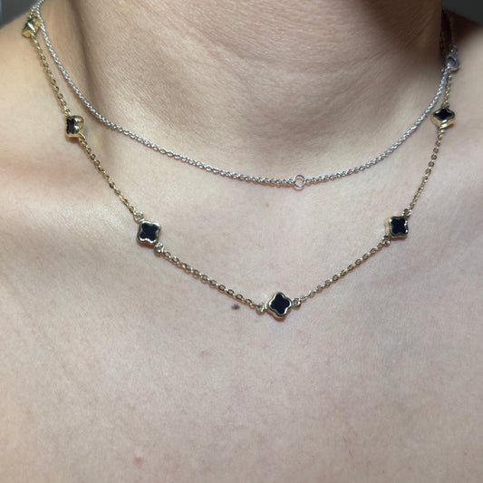 14K Gold Clover Jewelry Set – 16” Necklace & 7.5” Bracelet for Women, Matching Gold Set, Dainty Gift