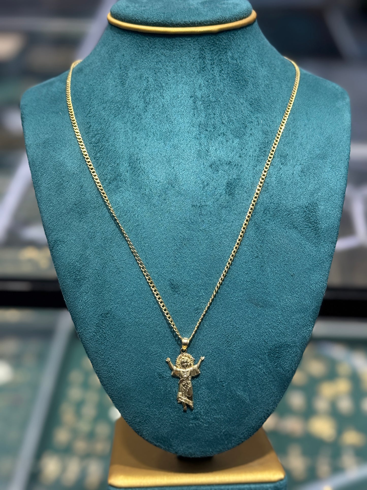 14K Gold Divine Child Pendant with Curb Link Chai