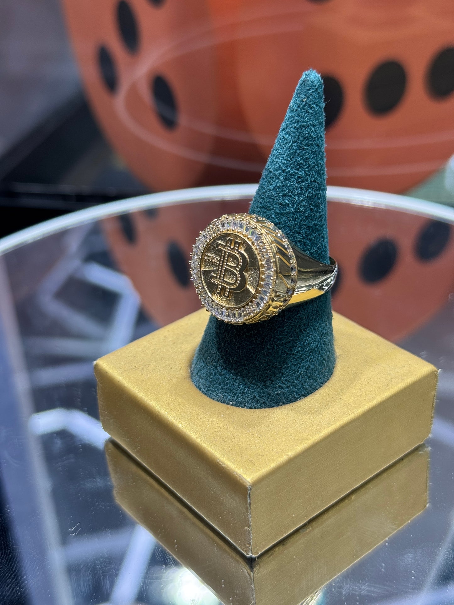 14k gold round Bitcoin ring size 10.5 for men