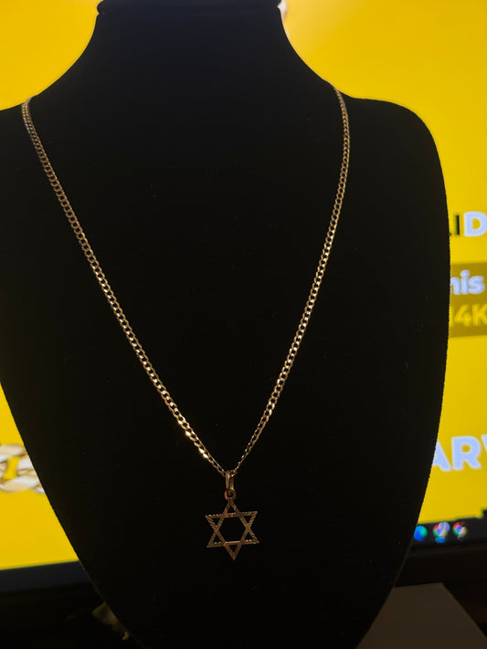 14K Gold Curb Link Chain with King David Pendant – Unisex