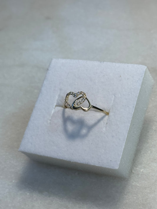 14K Gold double heart Ring with ZC for Women  ❤️