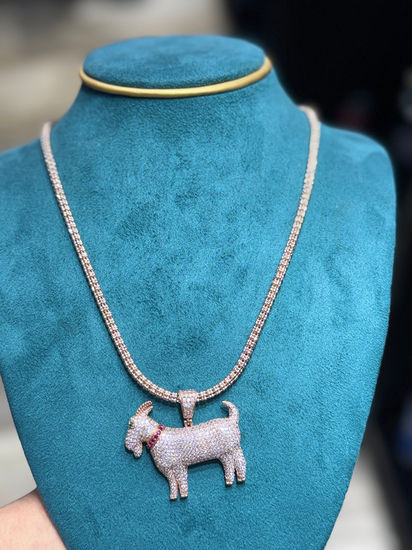 14K Rose Gold Ice Chain – 3.5mm | 24” with Goat Pendant for men