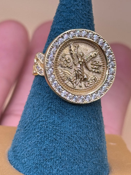 14K Gold 50 Pesos Coin Ring with CZ Size 7 – Women’s Statement Ring, Real Gold Coin Jewelry