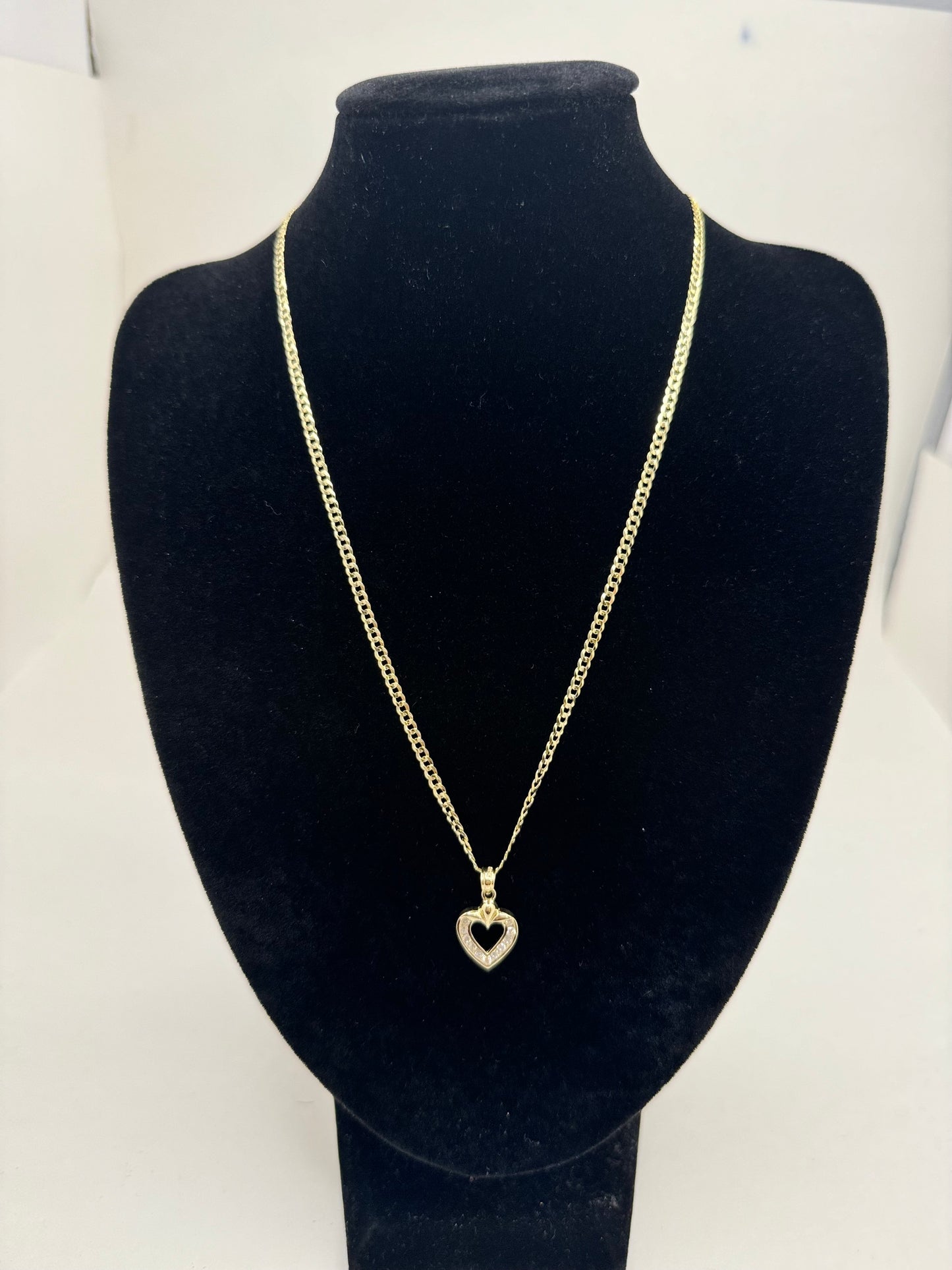 14K Gold Curb Link Chain with Heart Pendant