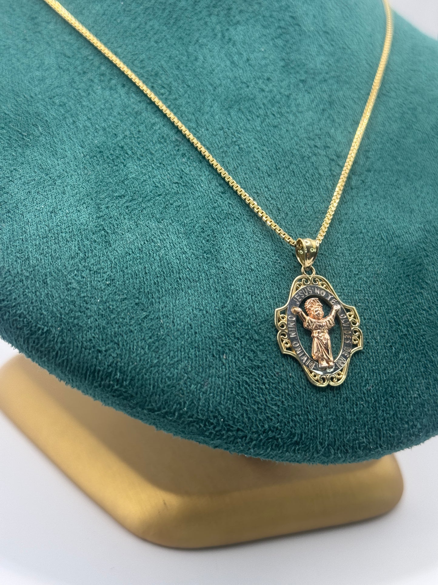 14K Gold Box Chain Necklace with Divine Child Jesus Pendant – 24 Inches | Unisex