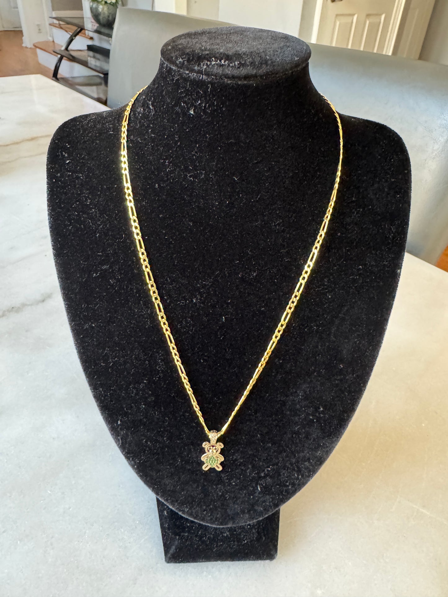 14K Gold Figaro Chain with Teddy Bear – Sweet elegance for her