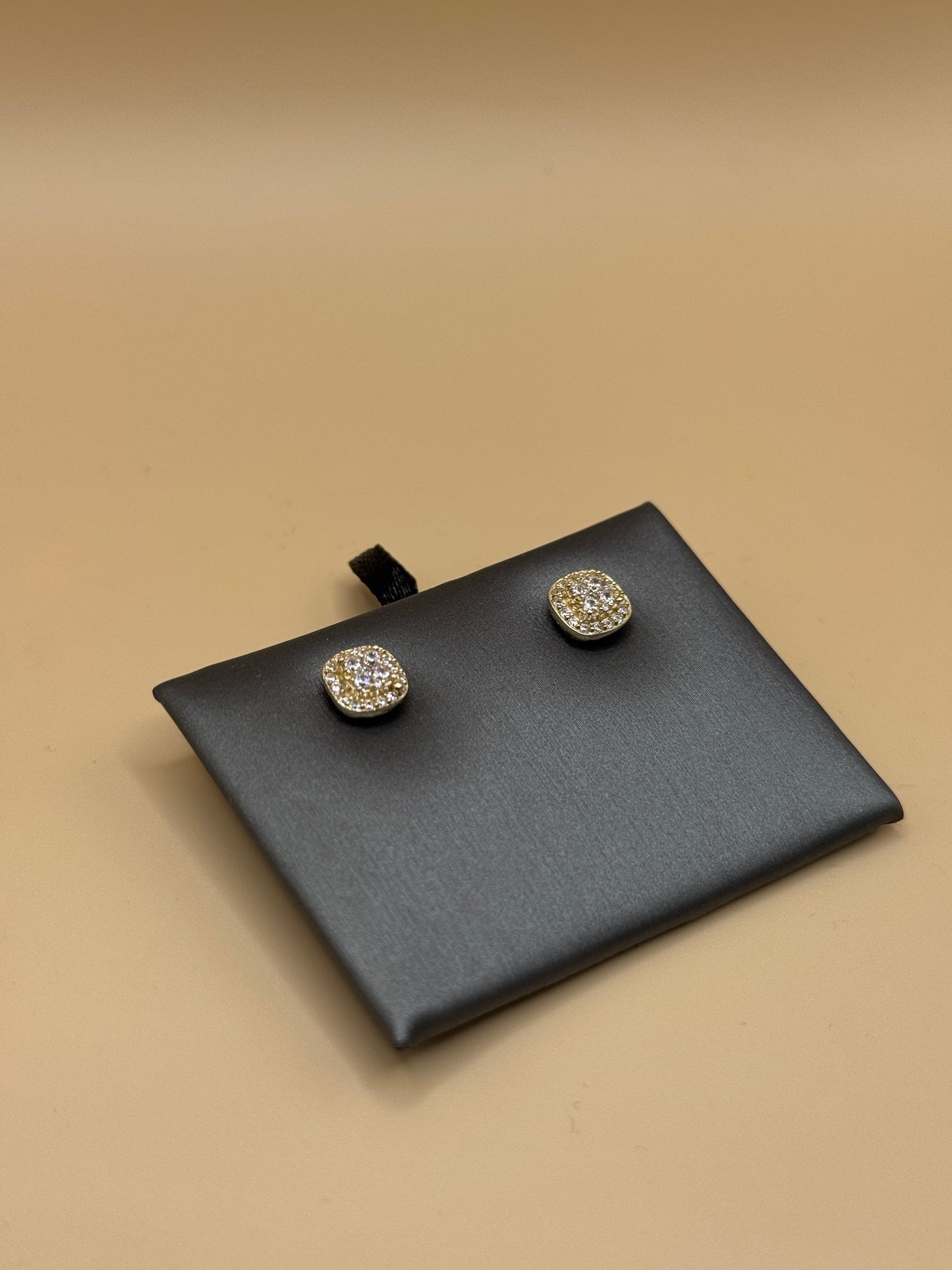 14K Gold CZ Square Stud Earrings for Men – Real Gold Earrings, Iced Out Studs, Hip Hop Jewelry