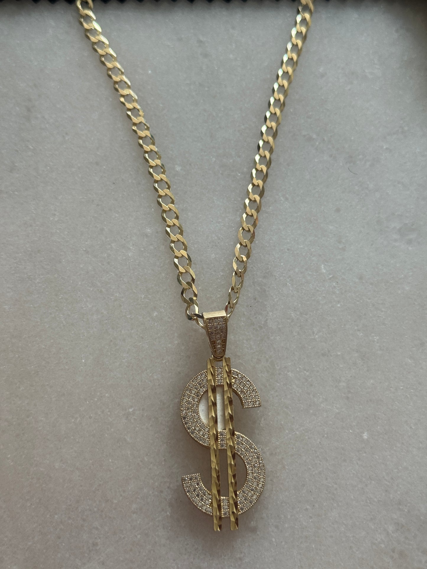 14K Gold Curb Link Chain with Dollar Sign Pendant –For men