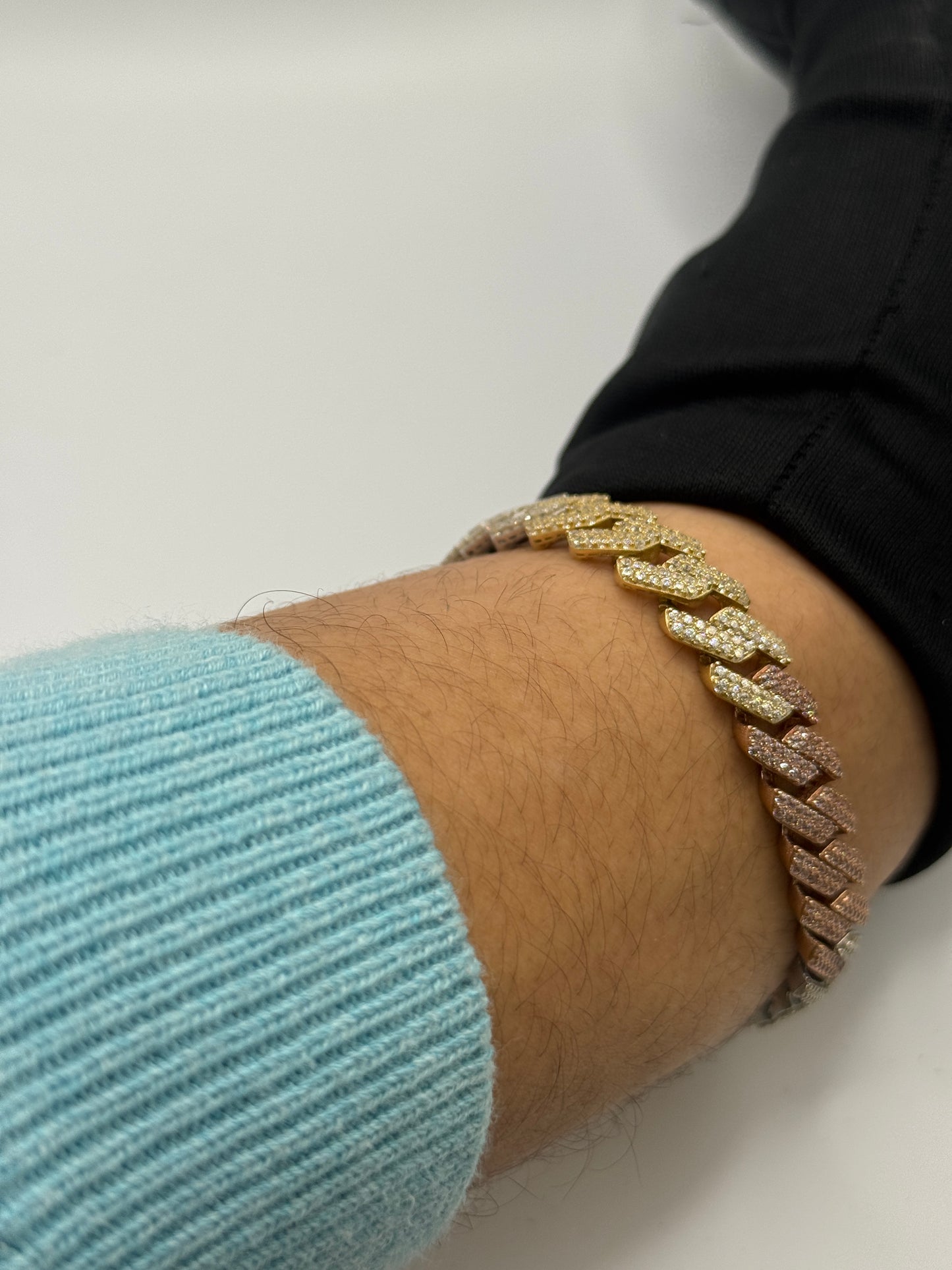 14K Gold Baguette Bracelet – Tri-Color (Yellow Gold, White Gold & Rose Gold) – 8”