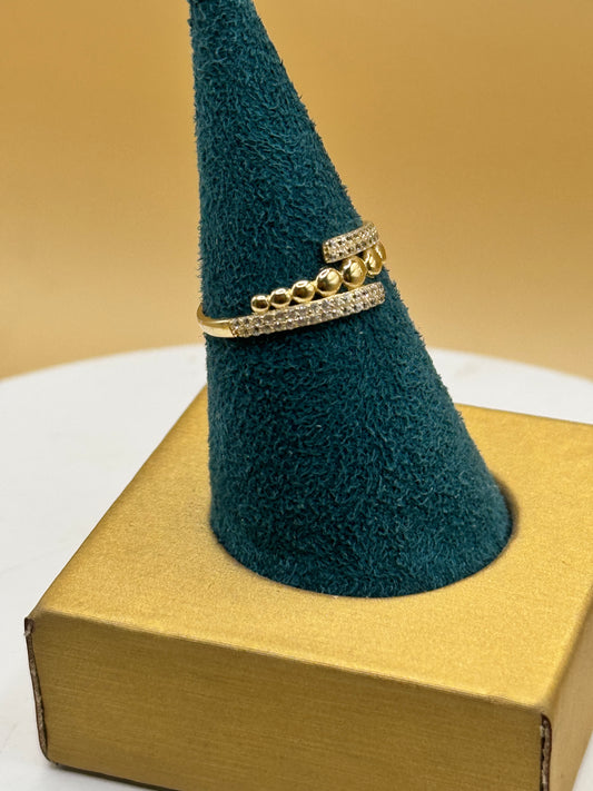 14K Gold Multi-Row CZ Ring Size 7 – Stacked Statement Ring for Women, Real Gold Cubic Zirconia Jewelry for women