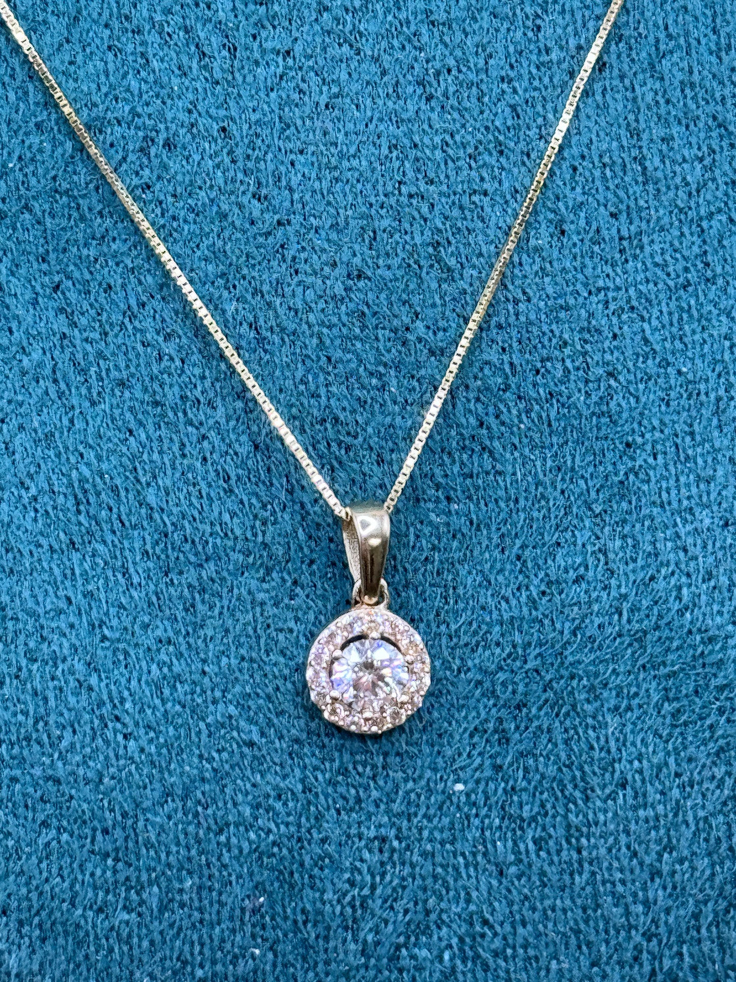 14K Solid Gold Box Chain Necklace 16 Inch with Round CZ Pendant, Dainty Gold Necklace, Minimalist Everyday Jewelry, Gift for Her