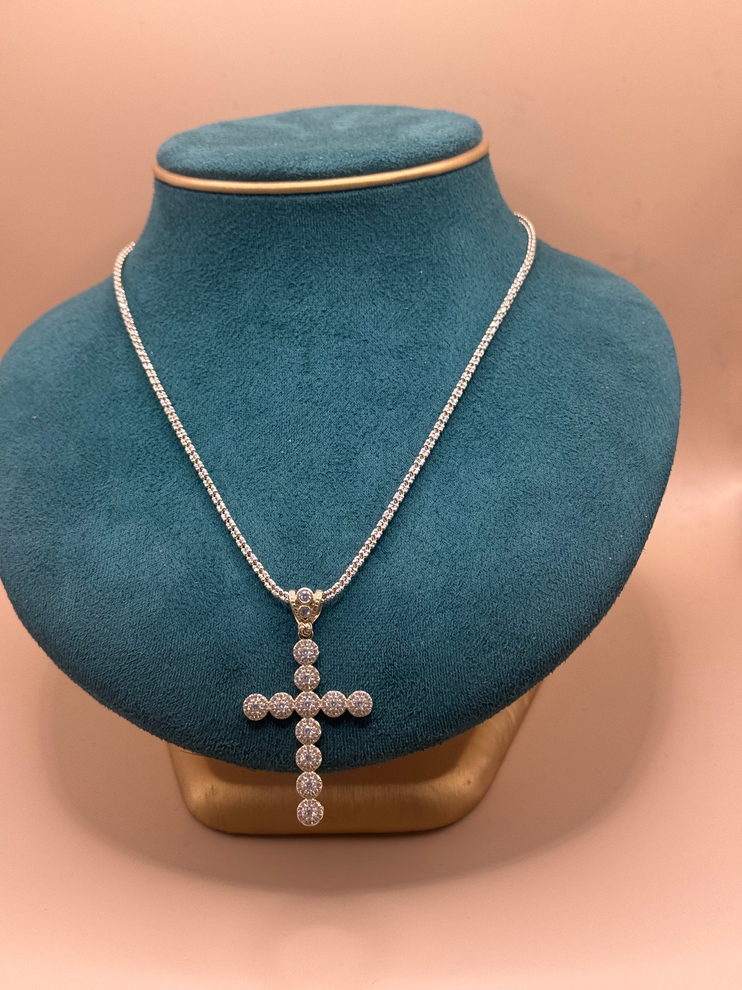 14K Gold CZ Cross Pendant with 18 Inch Ice Chain, Iced Out Cross Necklace, Solid Gold Religious Jewelry, Gift for Him Her