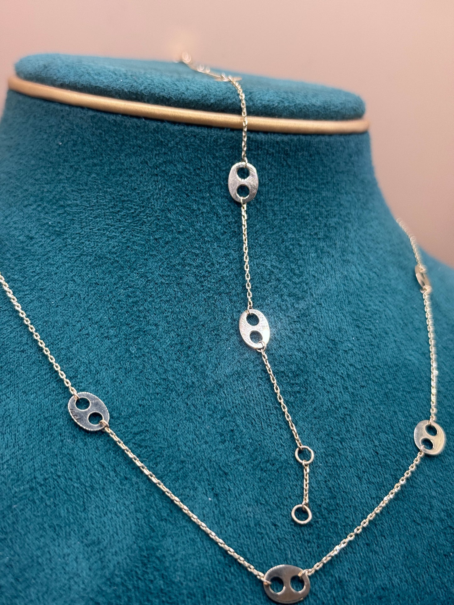 14K Gold Mariner Link Jewelry Set – Adjustable 17” Necklace & 7” Bracelet for Women, Solid Gold Matching Set