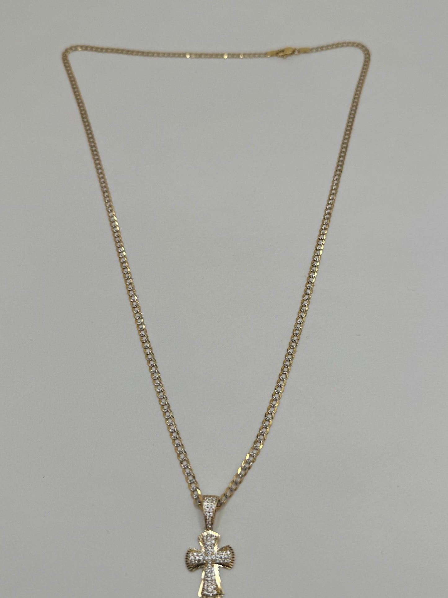 14k gold Cuban link for with cross pendant