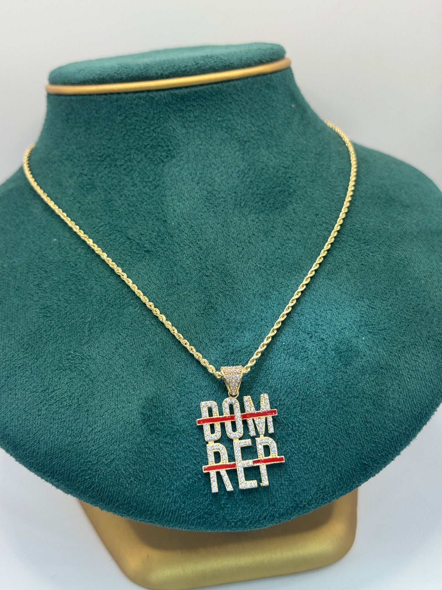 14K Gold Rope Chain with Dominican Republic Pendant choker 16” chain  for women