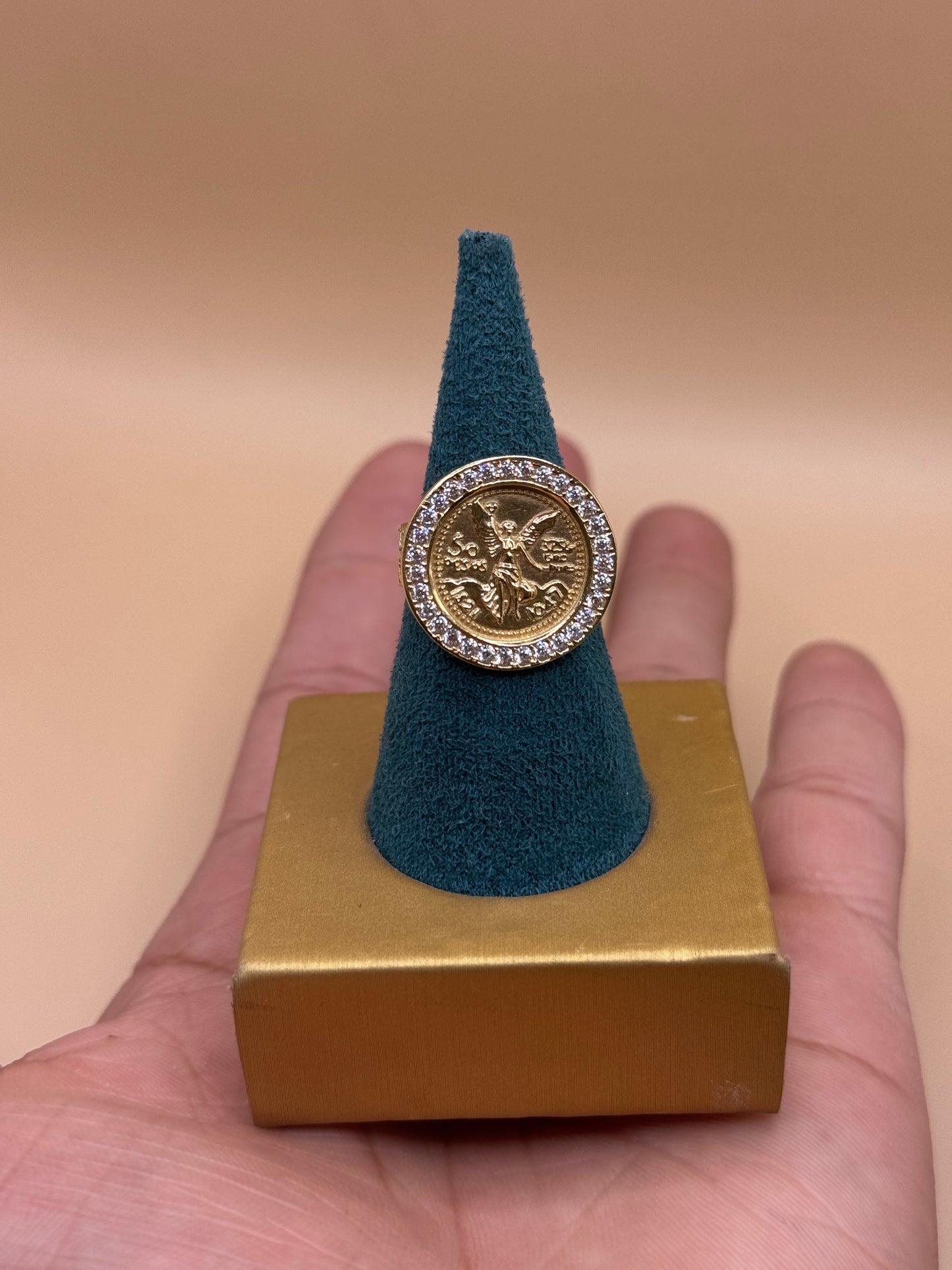 14K Gold 50 Pesos Coin Ring with CZ Size 7 – Women’s Statement Ring, Real Gold Coin Jewelry
